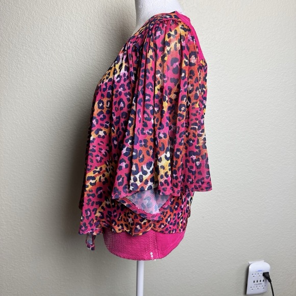 Justice Pink Sequin Tank / Animal Kimono Open Front Short Sleeves Girls Size 20 - Picture 5 of 10